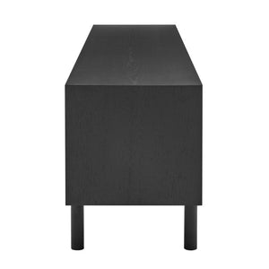 EuroStyle Kayla Ash Veneer Media Stand with Fishbone Doors for Contemporary Living Rooms Black 31152-BLK