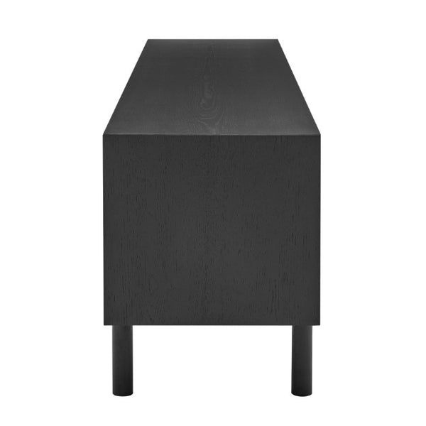 EuroStyle Kayla Ash Veneer Media Stand with Fishbone Doors for Contemporary Living Rooms Black 31152-BLK
