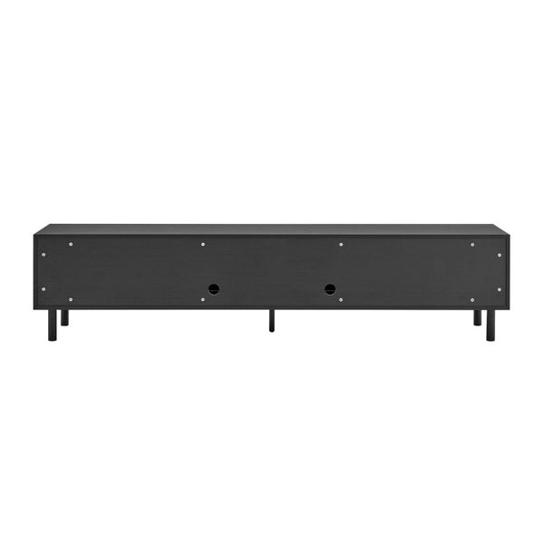 EuroStyle Kayla Ash Veneer Media Stand with Fishbone Doors for Contemporary Living Rooms Black 31152-BLK
