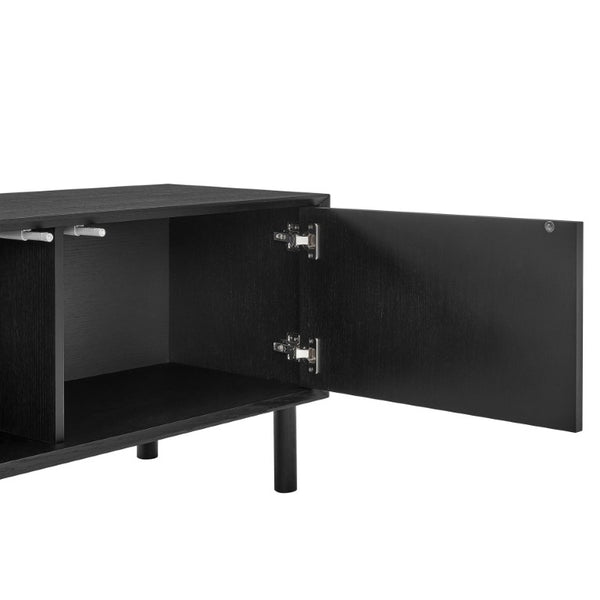 EuroStyle Kayla Ash Veneer Media Stand with Fishbone Doors for Contemporary Living Rooms Black 31152-BLK