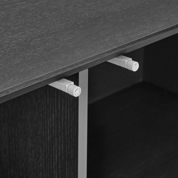 EuroStyle Kayla Ash Veneer Media Stand with Fishbone Doors for Contemporary Living Rooms Black 31152-BLK