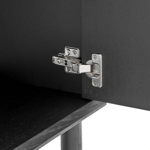 EuroStyle Kayla Ash Veneer Media Stand with Fishbone Doors for Contemporary Living Rooms Black 31152-BLK