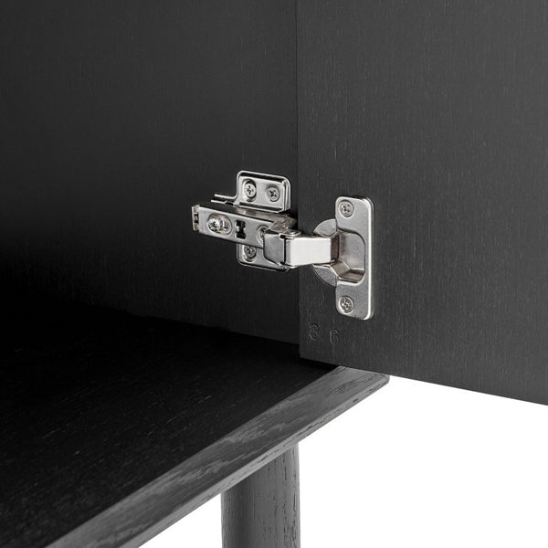 EuroStyle Kayla Ash Veneer Media Stand with Fishbone Doors for Contemporary Living Rooms Black 31152-BLK