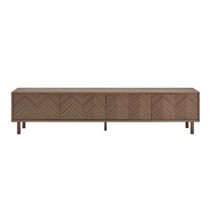 EuroStyle Kayla Ash Veneer Media Stand with Fishbone Doors for Contemporary Living Rooms Walnut 31152-WAL