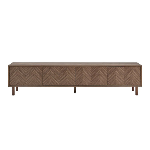 EuroStyle Kayla Ash Veneer Media Stand with Fishbone Doors for Contemporary Living Rooms Walnut 31152-WAL