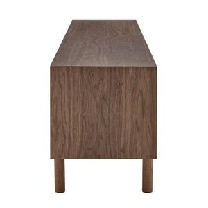 EuroStyle Kayla Ash Veneer Media Stand with Fishbone Doors for Contemporary Living Rooms Walnut 31152-WAL