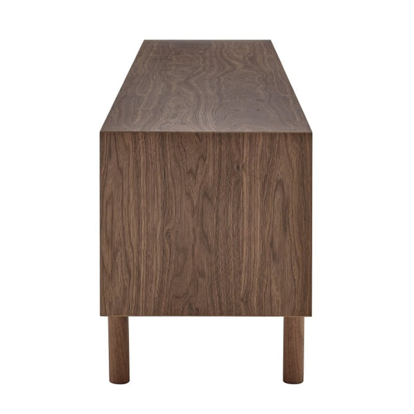 EuroStyle Kayla Ash Veneer Media Stand with Fishbone Doors for Contemporary Living Rooms Walnut 31152-WAL