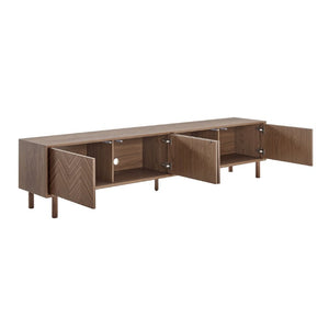 EuroStyle Kayla Ash Veneer Media Stand with Fishbone Doors for Contemporary Living Rooms Walnut 31152-WAL