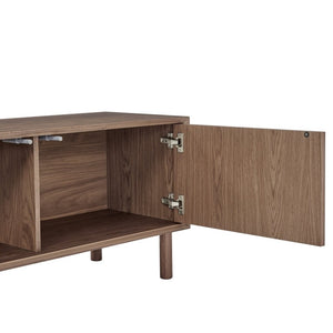 EuroStyle Kayla Ash Veneer Media Stand with Fishbone Doors for Contemporary Living Rooms Walnut 31152-WAL