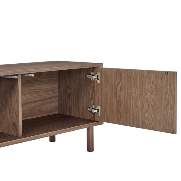 EuroStyle Kayla Ash Veneer Media Stand with Fishbone Doors for Contemporary Living Rooms Walnut 31152-WAL