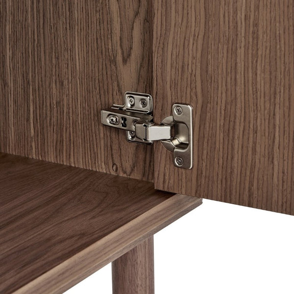 EuroStyle Kayla Ash Veneer Media Stand with Fishbone Doors for Contemporary Living Rooms Walnut 31152-WAL