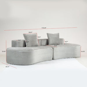 English Elm Compressed Corduroy Lounge Sofa Low Profile Ribbed Minimalist Seating for Modern Living W3326S00009