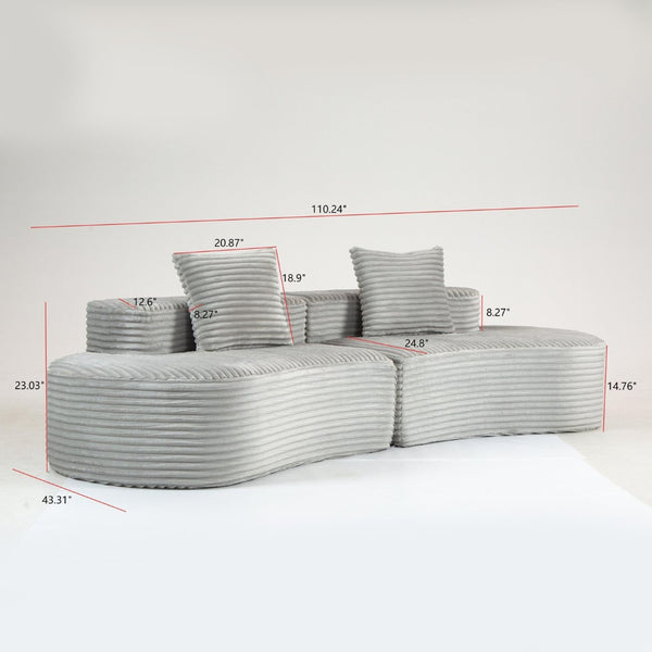 English Elm Compressed Corduroy Lounge Sofa Low Profile Ribbed Minimalist Seating for Modern Living W3326S00009