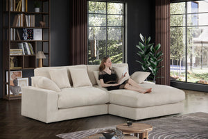 English Elm Astra Corduroy Reversible Sectional Sofa with Chaise Six Pillows Casual Living Room Beige B2749S00210