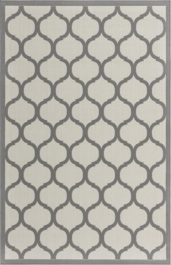 Unique Loom Outdoor Trellis Moroccan Machine Made Geometric Rug Gray, Silver 5' 1" x 8' 0"