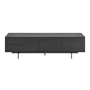 EuroStyle Birmingham Oak Veneer Media Stand with Push Open Doors and Powder Coated Steel Legs Black/Black 31160BLK-KIT