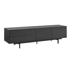 EuroStyle Birmingham Oak Veneer Media Stand with Push Open Doors and Powder Coated Steel Legs Black/Black 31160BLK-KIT