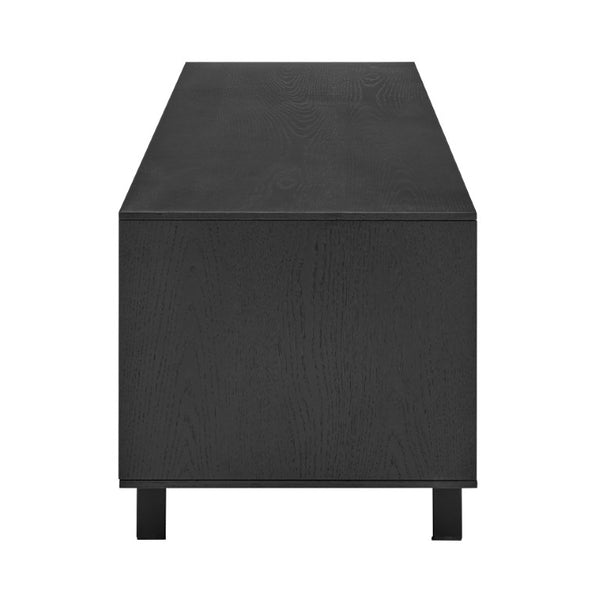 EuroStyle Birmingham Oak Veneer Media Stand with Push Open Doors and Powder Coated Steel Legs Black/Black 31160BLK-KIT
