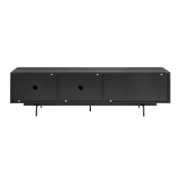 EuroStyle Birmingham Oak Veneer Media Stand with Push Open Doors and Powder Coated Steel Legs Black/Black 31160BLK-KIT