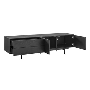 EuroStyle Birmingham Oak Veneer Media Stand with Push Open Doors and Powder Coated Steel Legs Black/Black 31160BLK-KIT