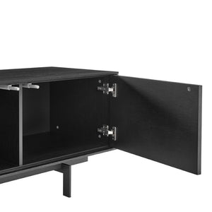 EuroStyle Birmingham Oak Veneer Media Stand with Push Open Doors and Powder Coated Steel Legs Black/Black 31160BLK-KIT