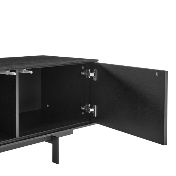 EuroStyle Birmingham Oak Veneer Media Stand with Push Open Doors and Powder Coated Steel Legs Black/Black 31160BLK-KIT