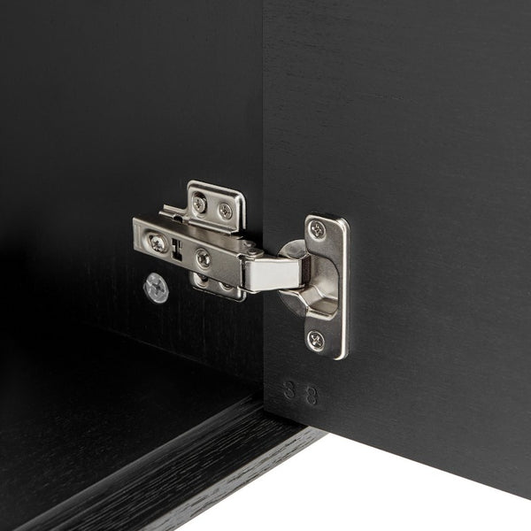 EuroStyle Birmingham Oak Veneer Media Stand with Push Open Doors and Powder Coated Steel Legs Black/Black 31160BLK-KIT