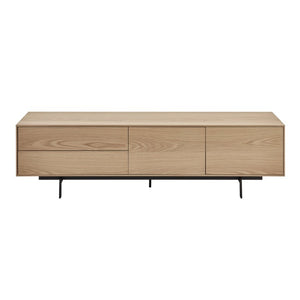 EuroStyle Birmingham Oak Veneer Media Stand with Push Open Doors and Powder Coated Steel Legs Oak/Black 31160OAK-KIT