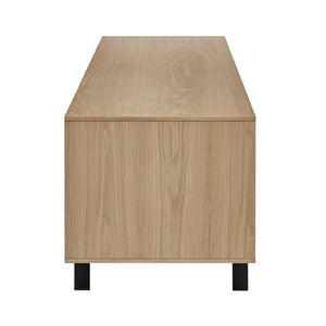EuroStyle Birmingham Oak Veneer Media Stand with Push Open Doors and Powder Coated Steel Legs Oak/Black 31160OAK-KIT