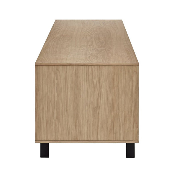 EuroStyle Birmingham Oak Veneer Media Stand with Push Open Doors and Powder Coated Steel Legs Oak/Black 31160OAK-KIT