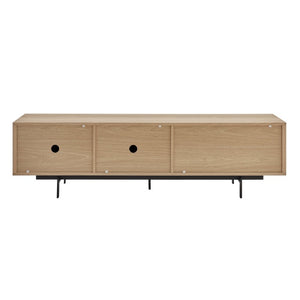 EuroStyle Birmingham Oak Veneer Media Stand with Push Open Doors and Powder Coated Steel Legs Oak/Black 31160OAK-KIT