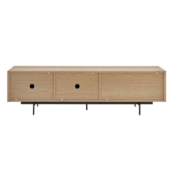 EuroStyle Birmingham Oak Veneer Media Stand with Push Open Doors and Powder Coated Steel Legs Oak/Black 31160OAK-KIT