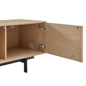 EuroStyle Birmingham Oak Veneer Media Stand with Push Open Doors and Powder Coated Steel Legs Oak/Black 31160OAK-KIT