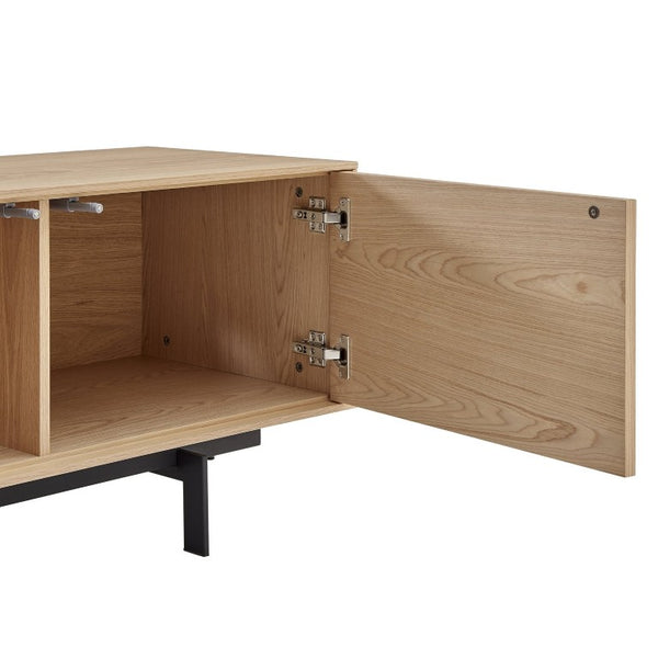 EuroStyle Birmingham Oak Veneer Media Stand with Push Open Doors and Powder Coated Steel Legs Oak/Black 31160OAK-KIT