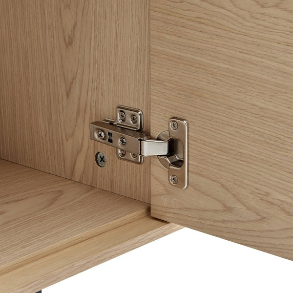 EuroStyle Birmingham Oak Veneer Media Stand with Push Open Doors and Powder Coated Steel Legs Oak/Black 31160OAK-KIT