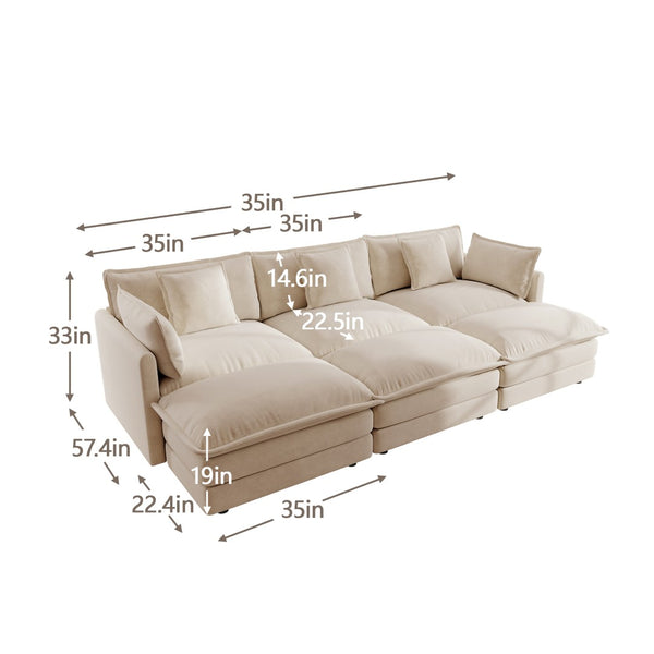 English Elm Comfortable Chenille U-shaped Modular Sectional with Three Ottomans for Living Rooms W714S00904