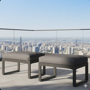 English Elm Set of 2 Outdoor Aluminum Powder-coated Patio Ottomans with Water-repellent Cushions Black+Grey B082P455135