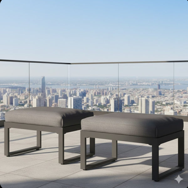 English Elm Set of 2 Outdoor Aluminum Powder-coated Patio Ottomans with Water-repellent Cushions Black+Grey B082P455135