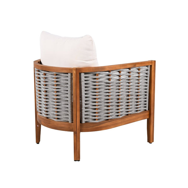 English Elm Outdoor Acacia Wood Tub Chair Woven Rope Deep Seating with Cushions for Patio Garden N780P245859G