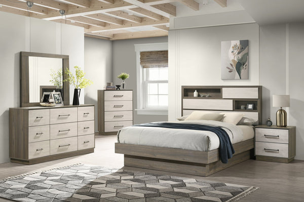 English Elm Gem Modern 5-Piece King Bedroom Set In Two-Tone Beige & Brown - Stylish Storage & Comfort! B009S01437