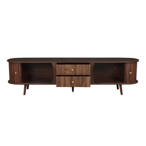 English Elm 70 Inch Mid Century Media Console with Tambour Doors Fluted Drawers and Wood Legs N710P419840P
