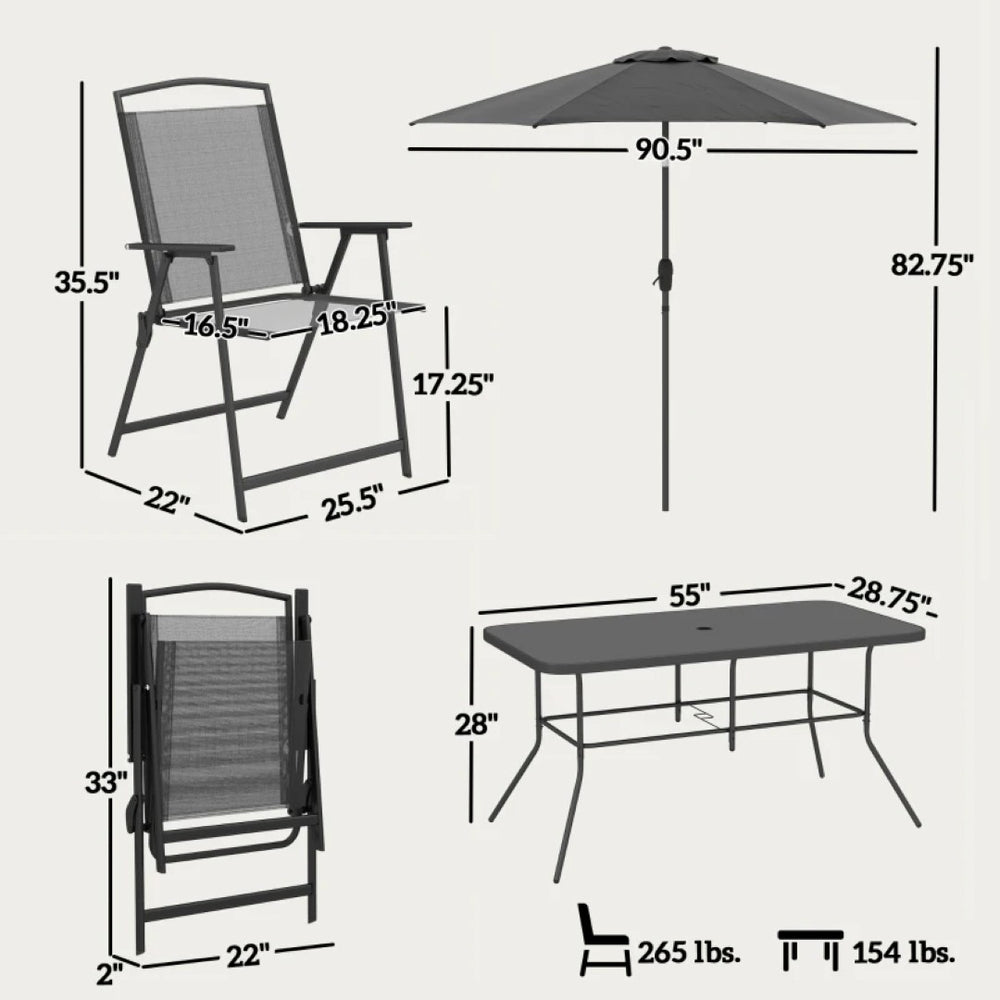 English Elm Backyard 8 Piece Outdoor Dining Set with Tempered Glass Table and Folding Chairs T3971S00239