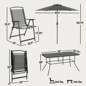 English Elm Backyard 8 Piece Outdoor Dining Set with Tempered Glass Table and Folding Chairs T3971S00239