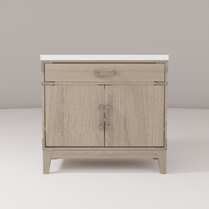 English Elm Grey Oak Single Bath Vanity 36" W X 22" D With Elegant White Quartz Top For Modern Bathrooms Upgrade B2731P259790
