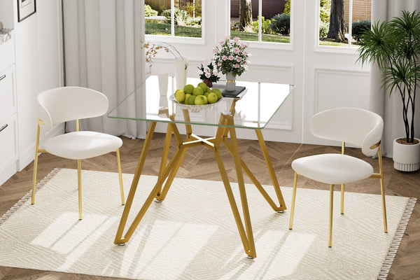 English Elm 35.4-Inch Square Tempered Glass Dining Table For 2-4 People | Stylish Space-Saving Design In Gold W1162P306710