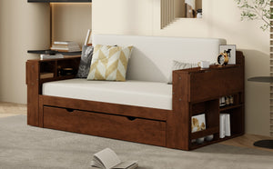 English Elm Full Size Daybed with Hydraulic Desk Armrests Storage Drawer and Sofa Seating Espresso LT000271AAP
