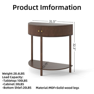 English Elm Artisan-crafted Demi-lune Console Table Wave Drawer Fronts Warm Wood Entryway W2557P294041
