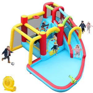 English Elm 7 in 1 Inflatable Backyard Water Park with Slide Splash Pool Climbing Wall and Bouncer W167790010