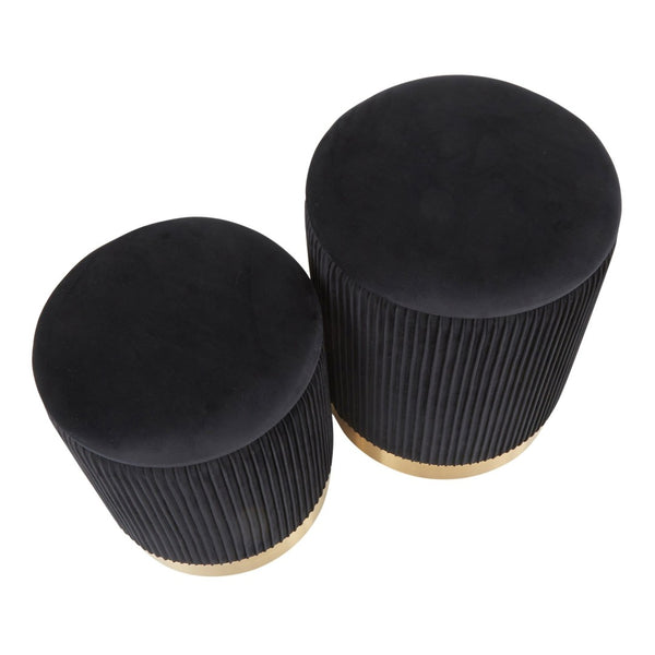 English Elm Contemporary Pleated Velvet Nesting Ottoman Set with Glam Gold Base for Living Room B202P223733