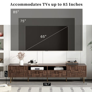 English Elm Mid retro TV Stand for TVs up to 85" — Medieval-inspired media console with 2 drawers, 4 cabinets, cable management Dark Brown N710P193724Q